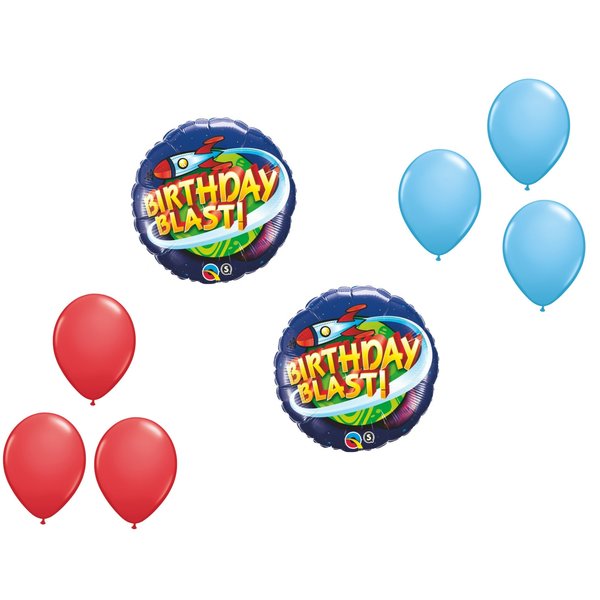 Loonballoon Space, Alien, Rocket Theme Balloon Set, 2x Standard 8in. BIRTHDAY BLAST ROCKET Balloons 29564-Q-P
